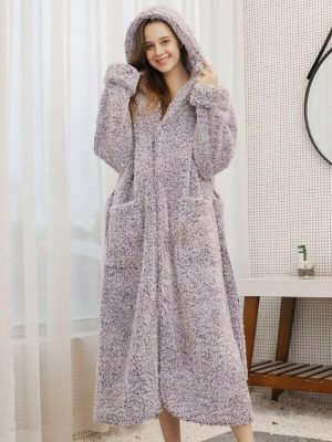 Robe de Chambre Femme Chaude Longue Boutonnée - Robe de Chambre Femme - Mes Doux Habits