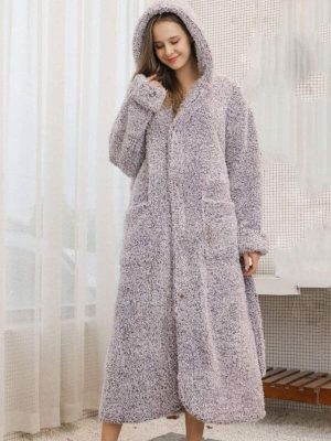 Robe de Chambre Femme Chaude Longue Boutonnée - Robe de Chambre Femme - Mes Doux Habits